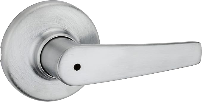 Kwikset Delta Interior Privacy Door Handle with Lock, Door Lever For Bathroom and Bedroom, Satin Chrome Reversible Keyless Turn Lock