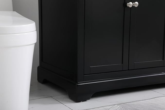 42" Pre-Assembled Bathroom Vanity with Sink, Solid Birch and MDF, Carrara White Marble Countertop Attached, Single Rectangle Porcelain Sink, 3 Soft-Close Drawers, Black