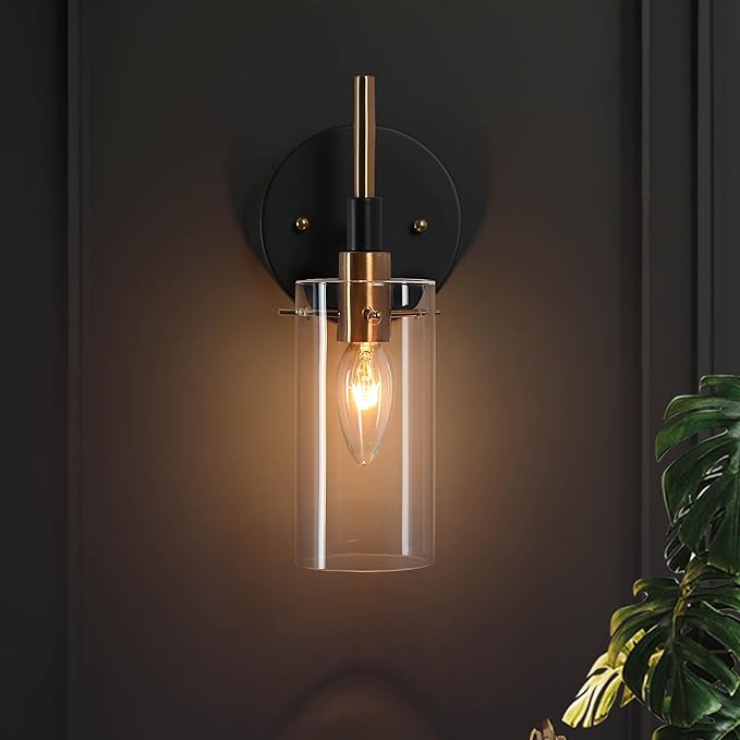 KSANA Black and Gold Wall Sconce, Modern Glass Wall Light Fixture for Living Room, Bathroom, Bedroom, and Hallway 1-Light