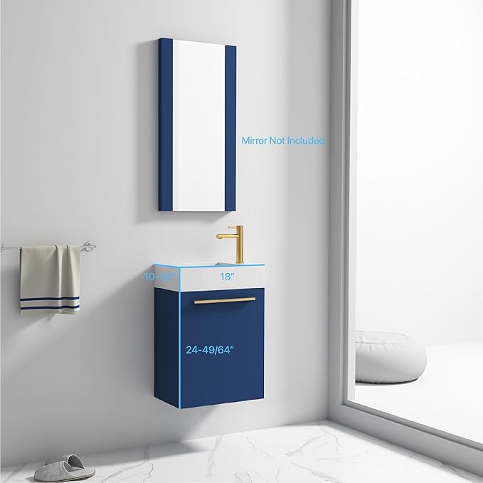 Blossom 18 Inch Navy Blue Small Bathroom Vanity with Sink, Narrow Bathroom Vanity