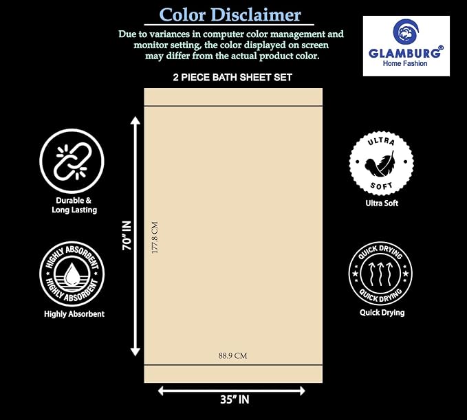 GLAMBURG 100% Cotton Oversized 2 Pack Bath Sheets 35x70, Ultra Soft Highly Absorbant Compact Quickdry & Lightweight Large Bath Sheet Set, Ideal for Gym Travel Camp Pool - Tan