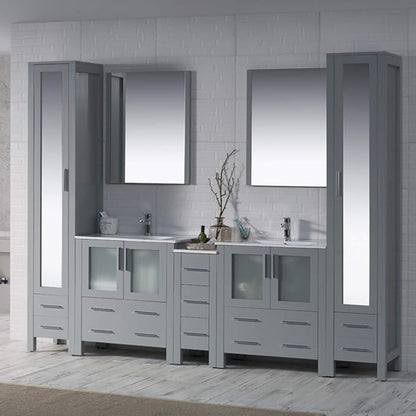 Blossom 102" Solid Wood Master Bathroom Vanity Set – Pre-Assembled Double Sink Cabinet with Storage Tower Combo & Soft Close Drawers – High End Furniture Grade Luxury Vanity in Metal Grey