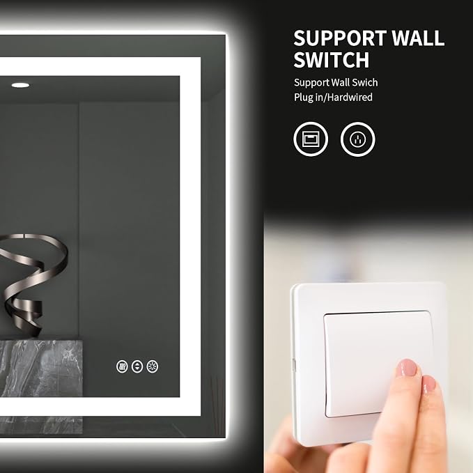 LOAAO 40"X38" LED Bathroom Mirror with Lights, UL Listed | Anti-Fog, Dimmable, 3 Color Temperature, Backlit + Front Lit, Memory Function, Tempered Glass