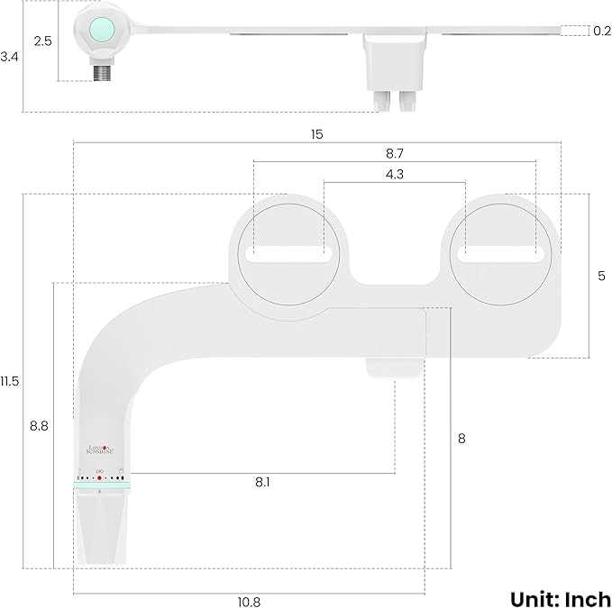 Ultra-Slim Dual-Nozzle Bidet Attachment - Adjustable Cold Water Pressure, Stainless Steel, Hygiene Upgrade,Non-Electric Bidet，Fluorescent White (Fluorescent White)