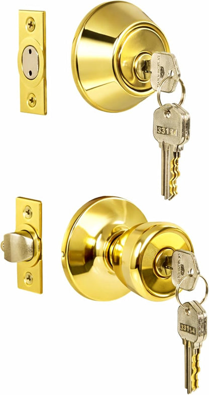 Design House 728329 Terrace 6-Way Universal Entry Door Knob and Single Cylinder Deadbolt Polished Brass