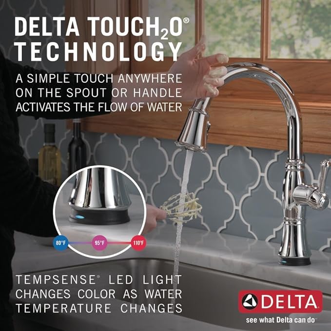DELTA FAUCET Cassidy Pull Down Kitchen Faucet Chrome, Chrome Kitchen Faucets with Pull Down Sprayer, Kitchen Sink Faucet, Faucet for Kitchen Sink with Magnetic Docking, Lumicoat Chrome 9197-PR-DST