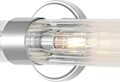 JONATHAN Y 23" Chrome Modern Mid-Century LED Vanity Light Sconce for Bathroom, Hallway, Bedroom Wall Mounted Fixture with Striped Clear Glass Shade, LED Bulb Included (JYL3538A)