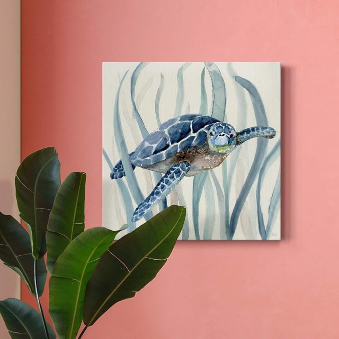 Renditions Gallery Turtle in Seagrass I Wall Art Premium Gallery Wrapped Canvas Decor Ready to Hang 16 in H x 16 in W Made in America Print AZS-WC07-17921-R-1616-MK