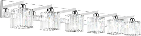 Aipsun Bathroom Vanity Light Fixtures 6 Light Chrome Vanity Light for Bathroom Crystal Vanity Lighting Fixtures (Exclude Bulb)