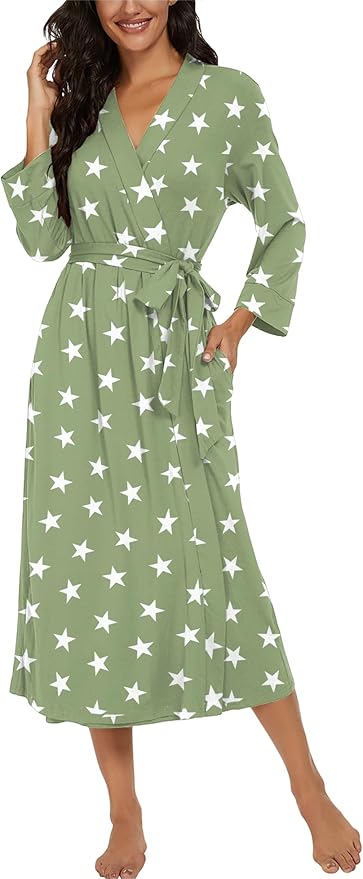 VINTATRE Women Kimono Robes Long Knit Bathrobe Lightweight Soft Knit Sleepwear V-neck Casual Ladies Loungewear