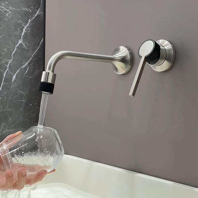 BiaoTeng Concealed Wall Mounted Faucet Bathroom Brass 2 Functions Hot and Cold Bathroom Vanity for Wall Mount Faucet Brushed Nickel