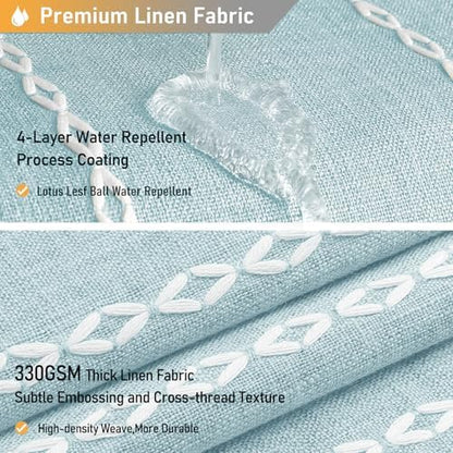 BTTN Small Boho Linen Heavy Duty Cloth Shower Curtain Set, 36x72, Fog Blue