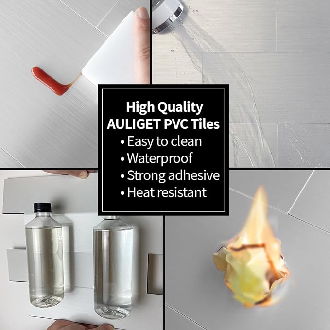 AULIGET 2-Piece Stainless Steel Look Peel and Stick Backsplash Tile, 6" x 12" Silver Aluminum Stick on Tiles for Backsplash Kitchen (Non-Magnetic)