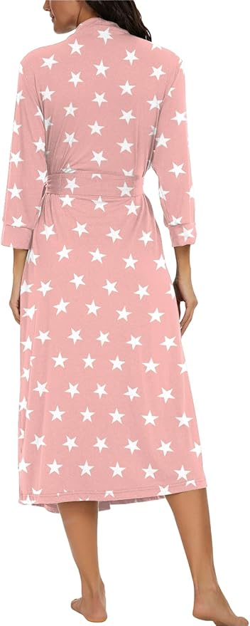 VINTATRE Women Kimono Robes Long Knit Bathrobe Lightweight Soft Knit Sleepwear V-neck Casual Ladies Loungewear