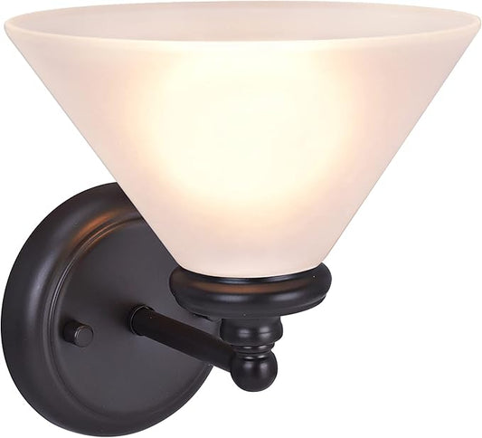 Aspen Creative 62145, One Metal Bathroom Light Fixture, 6-1/2" Wide, Transitional Design in Oil Rubbed Bronze with Frosted Glass Shade Vanity Wall