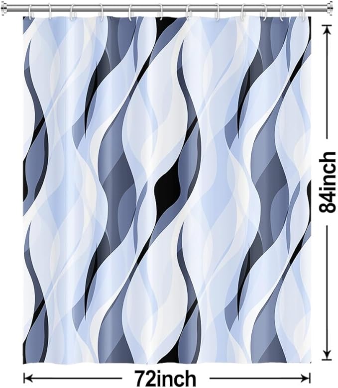 Light Blue Shower Curtain, Modern Abstract Blue and Grey Striped Shower Curtain Set for Bathroom Waterproof Polyester Shower Curtain with Hooks, 72x84 Inch