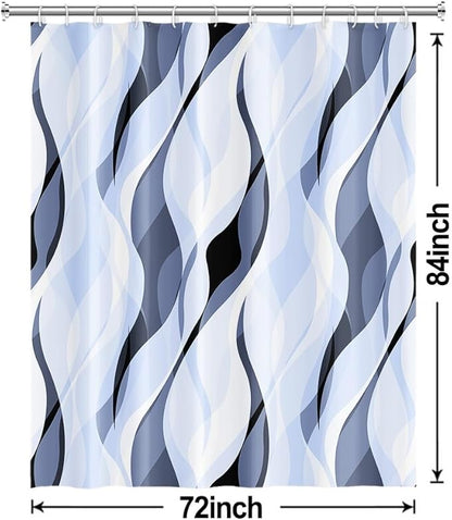 Light Blue Shower Curtain, Modern Abstract Blue and Grey Striped Shower Curtain Set for Bathroom Waterproof Polyester Shower Curtain with Hooks, 72x84 Inch