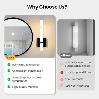 Modern LED Wall Sconces 15-inch Black Bathroom Sconces Set of 2 Up and Down Wall Mount Light 5CCT Dimmable Sconce Lighting Bedroom Living Room Hallway (Hardwired)