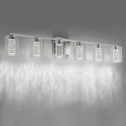 SineRise 6-Light Brushed Nickel Vanity Light with 3 Color Modes (3000K/4000K/6000K), Eye Protection LED Bathroom Light Fixture, Dimmable Modern Wall Light Over Mirror with Clear Glass Shade