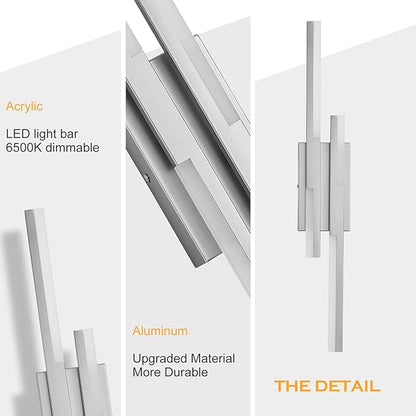 Modern LED Wall Sconce Silver Remote Wall Light Fixtures for Bathroom, Dimmable Vanity Light Indoor LED Remote Wall Sconce for Bedside Bedroom Living Dining Room (27.6inch 3000-6500K 1 Pack)