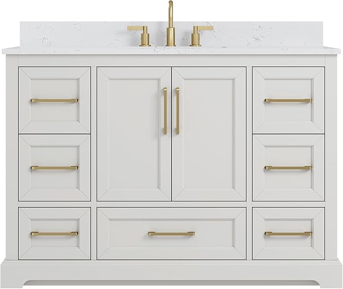 48" Bathroom Vanity with Sink,Undermount Ceramic Sink Vanity, Storage Cabinet with Sink,Drawers& No Installation Required, Small Wooden Bathroom Sink Cabinet, Greige White