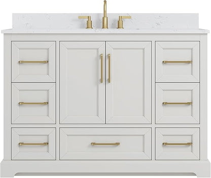 48" Bathroom Vanity with Sink,Undermount Ceramic Sink Vanity, Storage Cabinet with Sink,Drawers& No Installation Required, Small Wooden Bathroom Sink Cabinet, Greige White