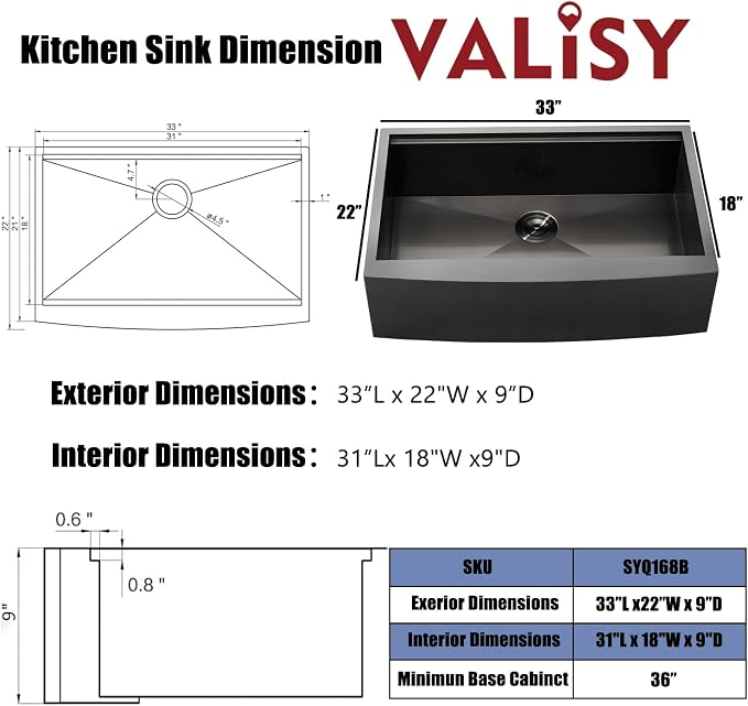 Black Farmhouse Sink 33 Inch - VALISY 33x22 Apron Front Farmhouse Kitchen Sinks 16 Gauge Stainless Steel Undermount Ledge Workstation Deep Single Bowl Luxury Rustic Farm Sinks with All Accessories