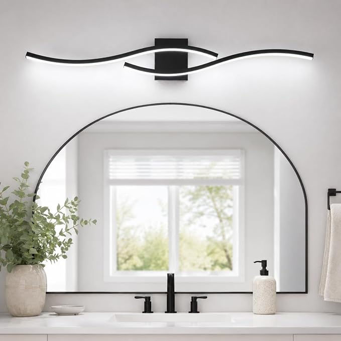 Modern Vanity Lights Dimmable Bathroom Light Fixtures Over Mirror Bathroom LED Vanity Light for Bathroom Living Room (Black,39.37Inch,5500K)