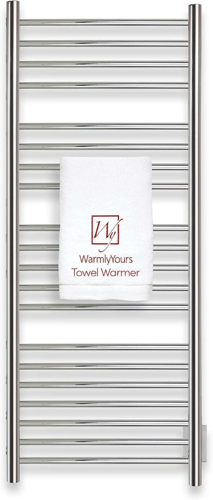 WarmlyYours Bellagio Heated Towel Rack, 20 Bars, Polished Steel | Wall-mounted hardwired 255W towel warmer, 870 BTU/hr, warm dry towels in 15-20 minutes, 304 stainless steel