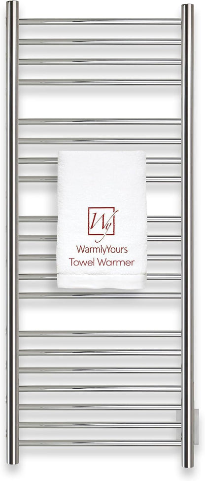 WarmlyYours Bellagio Heated Towel Rack, 20 Bars, Polished Steel | Wall-mounted hardwired 255W towel warmer, 870 BTU/hr, warm dry towels in 15-20 minutes, 304 stainless steel