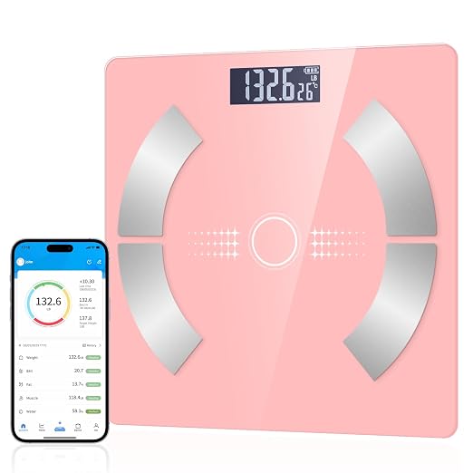 Digital Smart Scale for Body Weight and Body Composition – BMI, Body Fat, Muscle Mass Reading, Bluetooth Sync with Compatible Apps, Personal Use at Home【Pink】