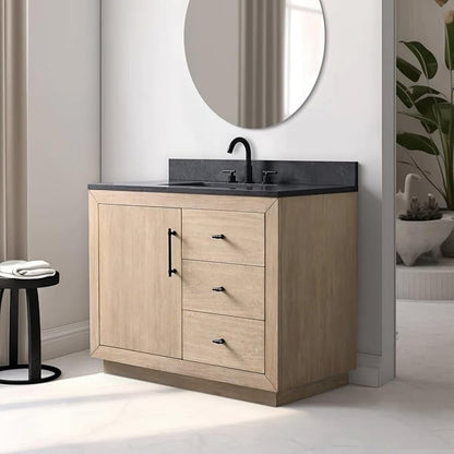 Vanity Art 42" Bathroom Vanity with Sink, Vanity Cabinet with Doors and Shelf, Modern Wood Bathroom Vanity with White Marble Top, Solid Wood Frame, 2 Right Functioning Shaker Drawer,VA70-42-LW-B