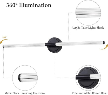 URSOLA 40" Modern LED Bathroom Light Fixtures, Matte Black 3CCT Dimmable Bathroom Vanity Light Over Mirror, Bathroom Vanity Bath Bar Lights with 360° Removable Acrylic Light Tube