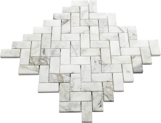 MSI Calacatta Cressa Herringbone Honed Marble Tile for Kitchen Backsplash, Wall Tile for Bathroom, Accent Wall Tile, and Shower Wall Tile, Mesh-Mounted Mosaic Tile, 11.61 x 11.61, White, 10 Piece
