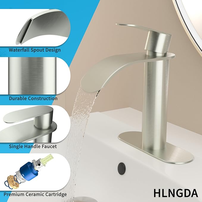Vessel Sink Faucet,1 Hole Single Handle Tall Bathroom Vanity Faucets,Faucet for Bathroom Sink Modern Utility with Metal Pop Up Drain,Rv Lavatory Faucet Basin Mix Tap Solid Brass,Brushed Nickel
