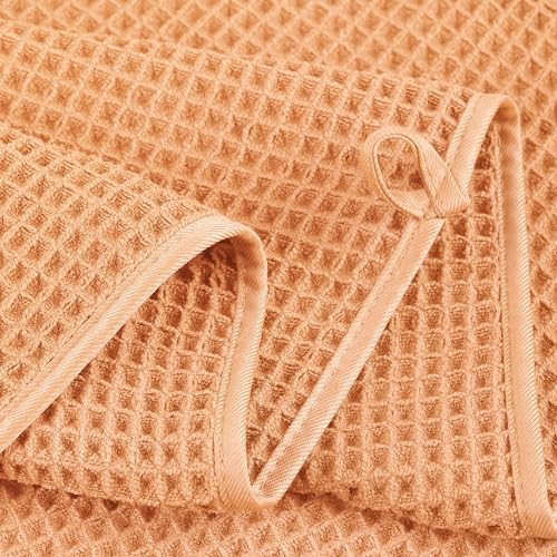 POLYTE 430 GSM Poly Blend Microfiber Quick Dry Waffle Bath Towel Set of 6