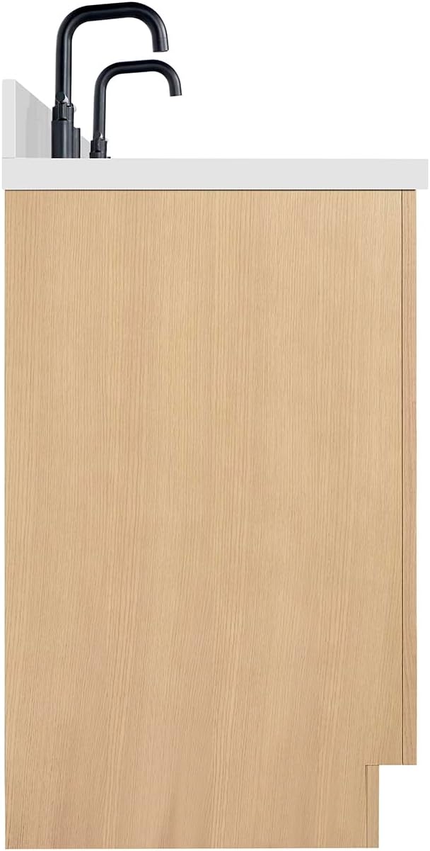 ARIEL Loren 72-inch Bathroom Vanity with Sink,Solid Wood, 1.5-inch Pure White Quartz Countertop, Double Rectangular Porcelain Sink, 4 Soft Closing Doors, 3 Dovetail Drawers, Natural Oak