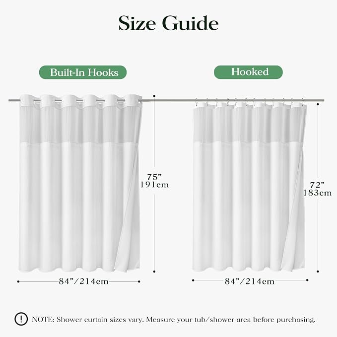 White Hook Free Waffle Shower Curtain & Snap-in Fabric Liner,84x75 | Less Time to install, 3 in 1 Fabric Shower Curtain and Liner Set with Magnets, Extra Wide, Shower Curtains for Bathroom