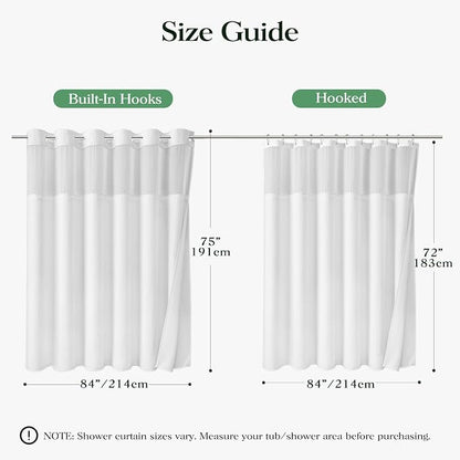 White Hook Free Waffle Shower Curtain & Snap-in Fabric Liner,84x75 | Less Time to install, 3 in 1 Fabric Shower Curtain and Liner Set with Magnets, Extra Wide, Shower Curtains for Bathroom