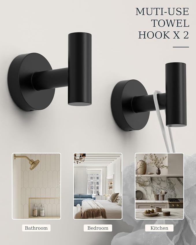 Matte Black Bathroom Accessories Set SUS304 Stainless Steel 5 Pieces | Evolvegoods Bathroom Hardware Set, 26 Inch Bath Towel Bar Set, 2 Towel Hooks, Toilet Paper Holder, Towel Racks for Bathroom