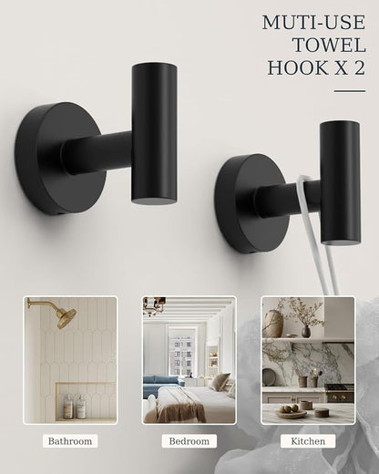 Matte Black Bathroom Accessories Set SUS304 Stainless Steel 5 Pieces | Evolvegoods Bathroom Hardware Set, 26 Inch Bath Towel Bar Set, 2 Towel Hooks, Toilet Paper Holder, Towel Racks for Bathroom