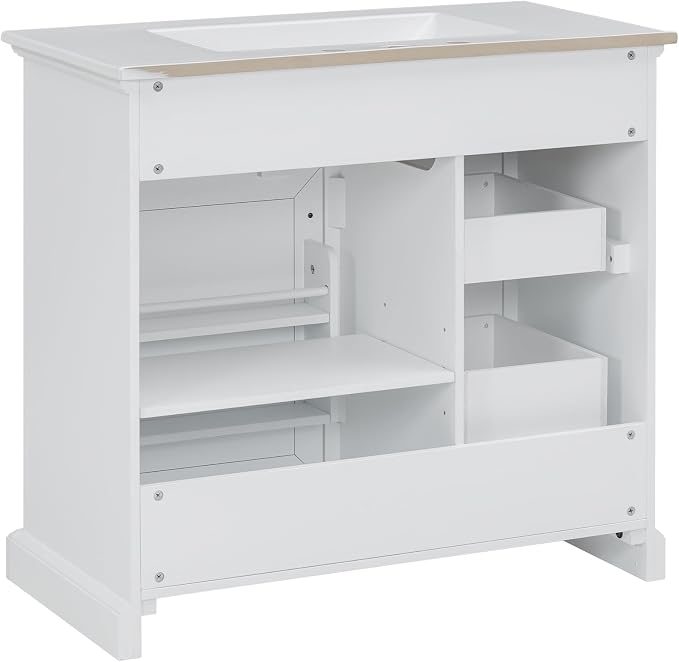 36" Bathroom Vanity with Ceramic Sink,Freestanding Storage Cabinet w/Soft-Close Door and 2 Tip-Out & 2 Drawers,Undermount Single Basin Bath Vanity Set w/Adjustable Shelf,White