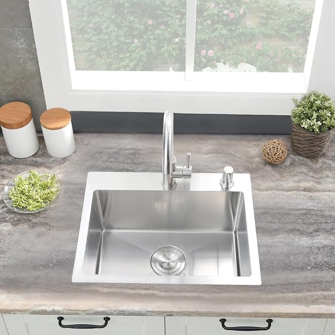 20 Inch Drop In Bar Sink Stainless Steel Small Kitchen Outdoor Sink | 20 x 16 Small Drop In Kitchen Sink Top Mount 16 Gauge Single Bowl Rv Kitchen Sink with Drianer