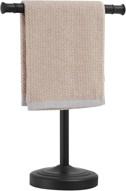 RUMOSE Matte Black Hand Towel Holder Stand Countertop Towel Rack | 13 Inch Bathroom Kitchen Vanity T-Shape Towel Stand Free Standing Stainless Steel Towel Bar Towel Ring