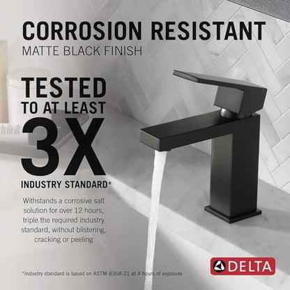 Delta Ara Matte Black Bathroom Faucet 1 Hole, Single Hole Bathroom Sink Faucet for Vanity, Metal Push-Pop Drain Assembly, Matte Black 567LF-BLGPM-PP
