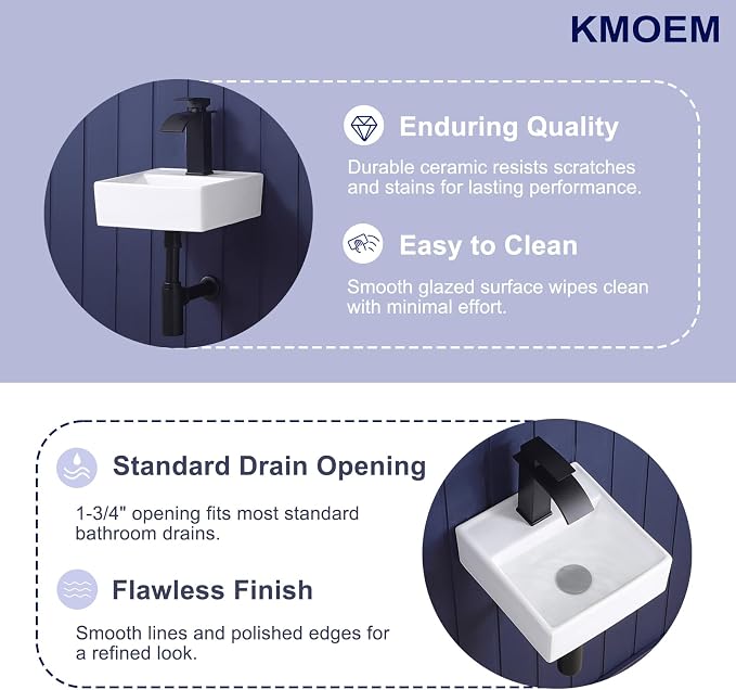 Small Vessel Sink 11"x12" Wall Mount Bathroom Sink Wall Mounted Rectangular Wall Hung Mini White Porcelain Ceramic Floating Tiny Sink,Easy Install, Durable, Space-Saving, Ideal for Home,RV