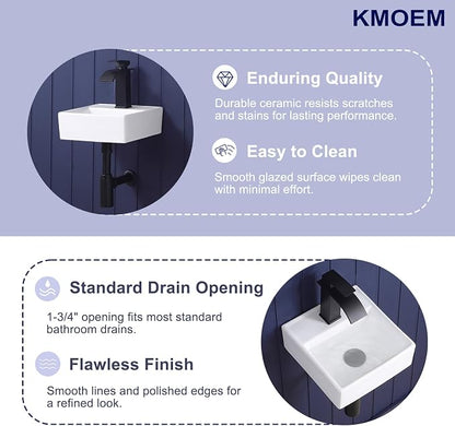 Small Vessel Sink 11"x12" Wall Mount Bathroom Sink Wall Mounted Rectangular Wall Hung Mini White Porcelain Ceramic Floating Tiny Sink,Easy Install, Durable, Space-Saving, Ideal for Home,RV