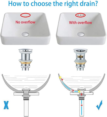 VOTON Bathroom Sink Drain Chrome Lavatory Pop-up Drain with Detachable Basket Stopper, Anti-Explosion and Anti-Clogging Drain Strainer，with Overflow Hole