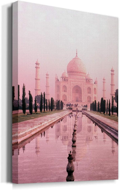 Renditions Gallery Canvas Vintage Wall Art Paintings for Wall Decorations Pink Historical Taj Mahal Black & White Wall Hanging Artwork Prints for Living Room Office Kitchen - 32"x48" LT02