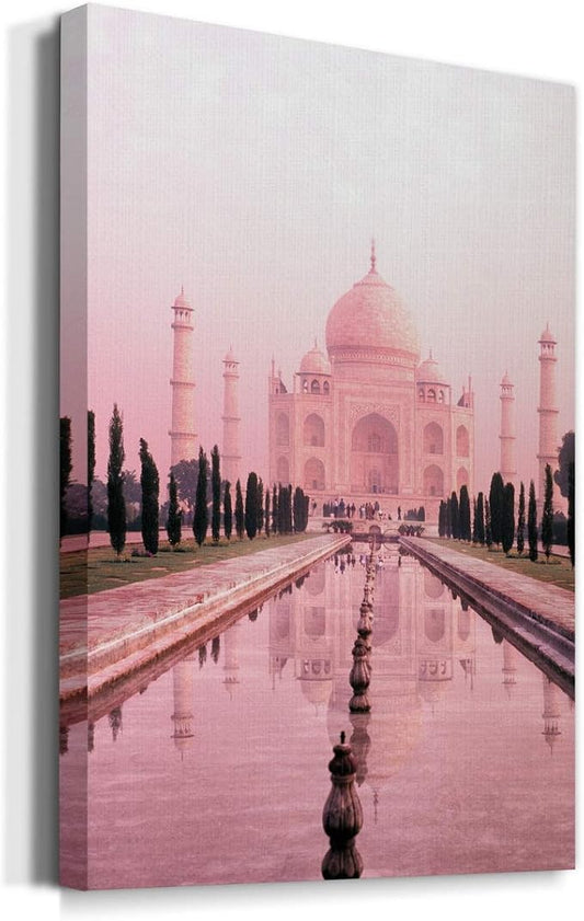 Renditions Gallery Canvas Vintage Wall Art Paintings for Wall Decorations Pink Historical Taj Mahal Black & White Wall Hanging Artwork Prints for Living Room Office Kitchen - 32"x48" LT02